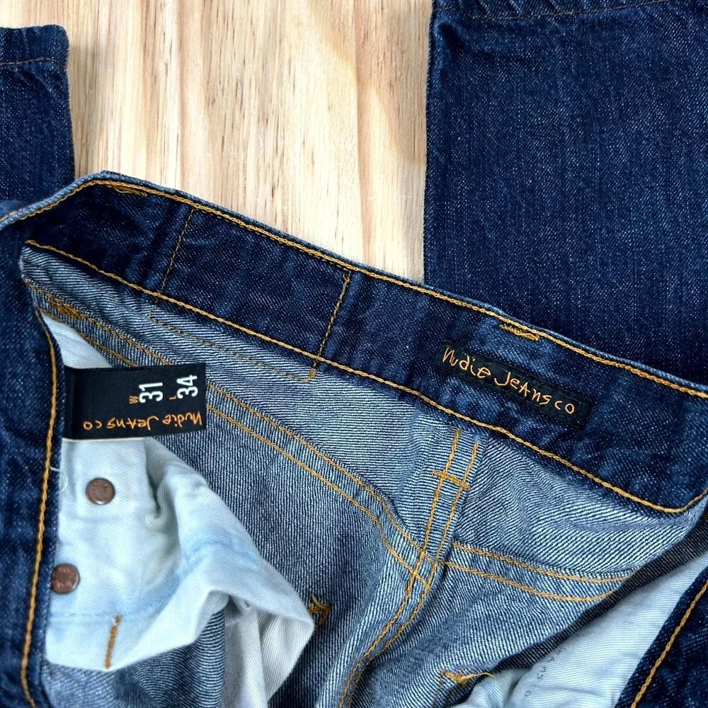 Nudie Jeans Co. Mens 30x26 Blue Denim Dark Wash Straight Leg Button Fly Everyday
